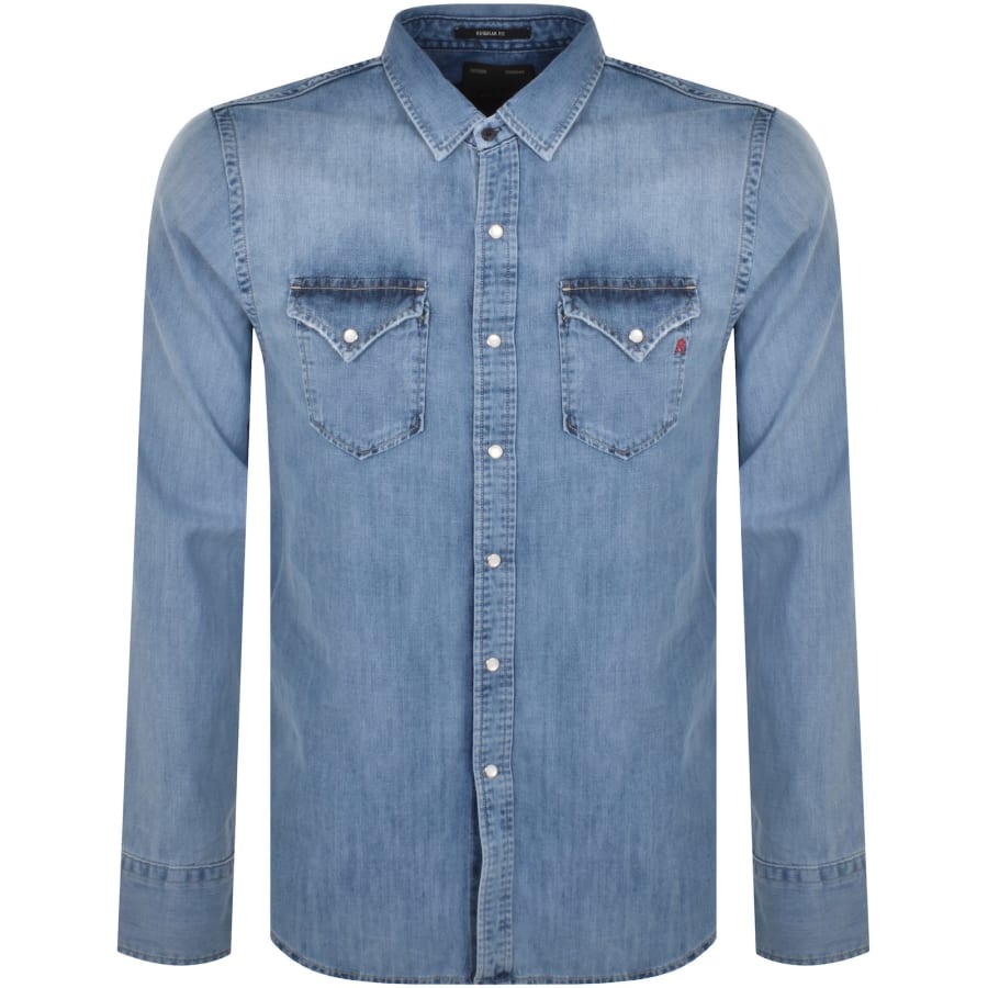 Replay Denim Look Long Sleeved Shirt Blue Mainline Menswear Denmark